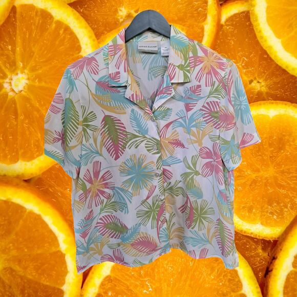 Alfred Dunner Petite Button Up Hawaiian Style Blouse Size 12P - Picture 2 of 5